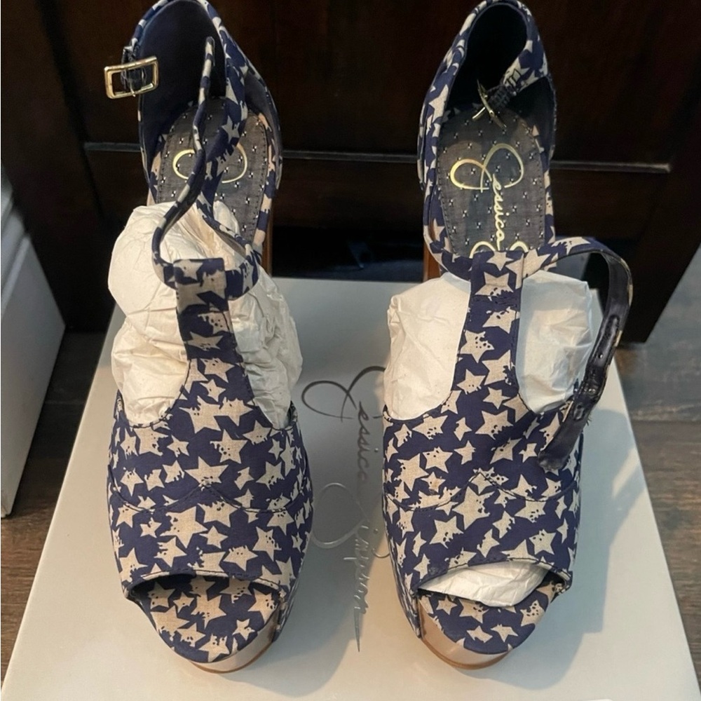 Jessica Simpson Navy Star Print Heels